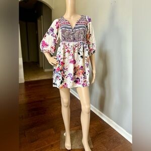 Umgee Cream Floral Tunic Dress